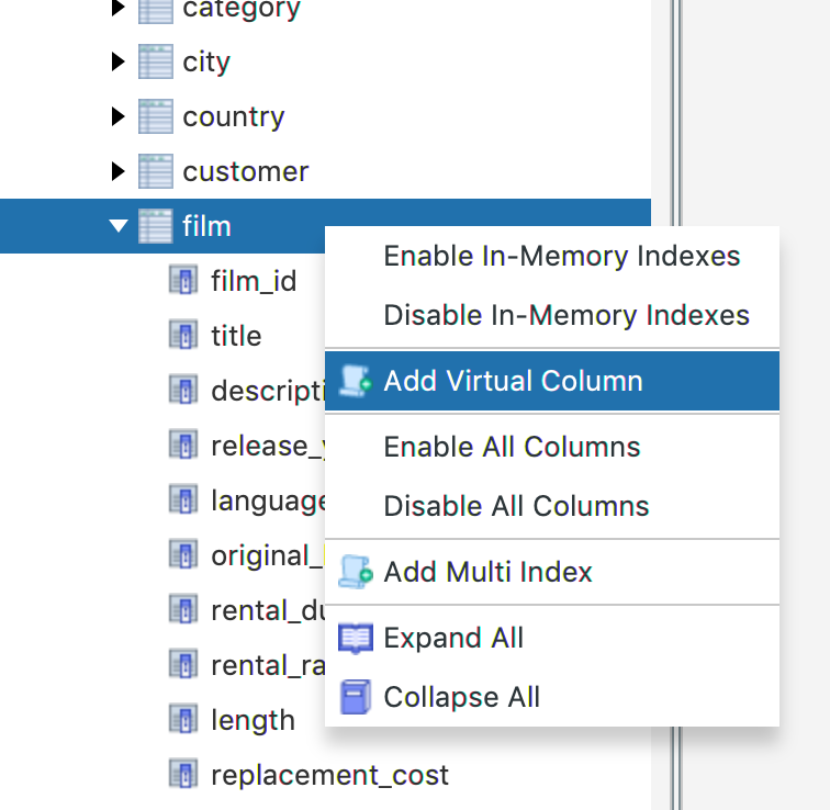 Virtual Columns - Right-Click Menu